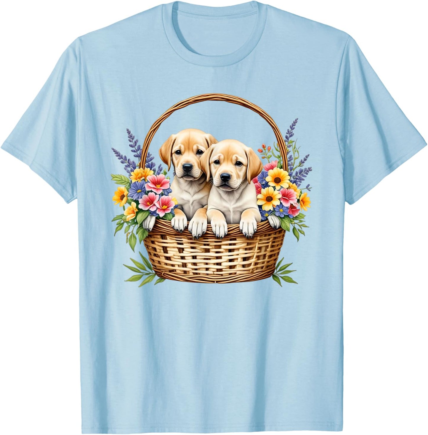 Labrador Dog Owner Puppies in a Basket T-Shirt - T-Shirt | Light Blue