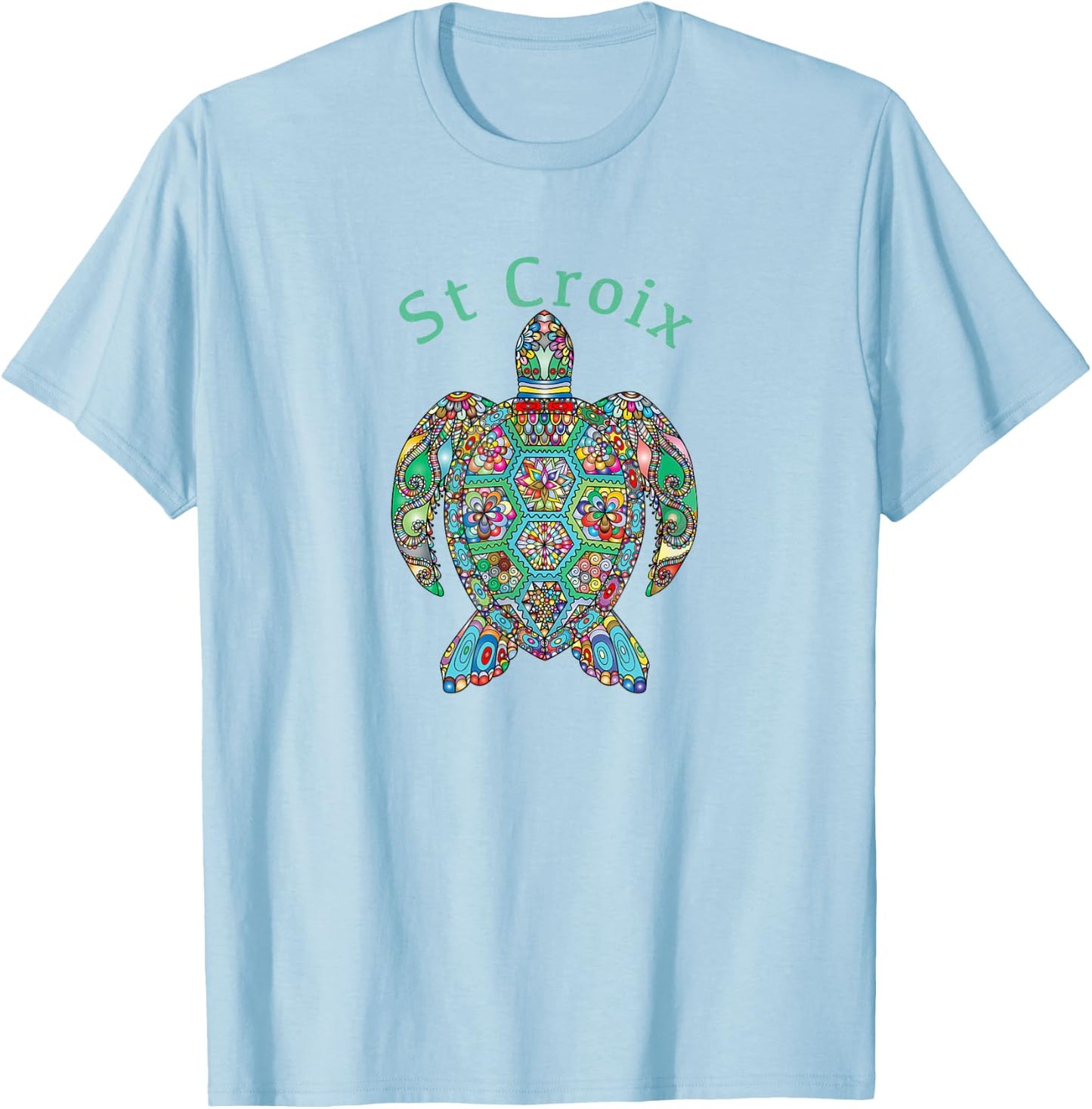 St Croix Tribal Turtle Gift T-Shirt - T-Shirt | Light Blue