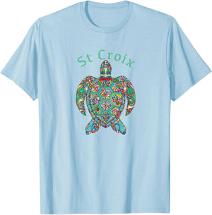 St Croix Tribal Turtle Gift T-Shirt - T-Shirt | Light Blue