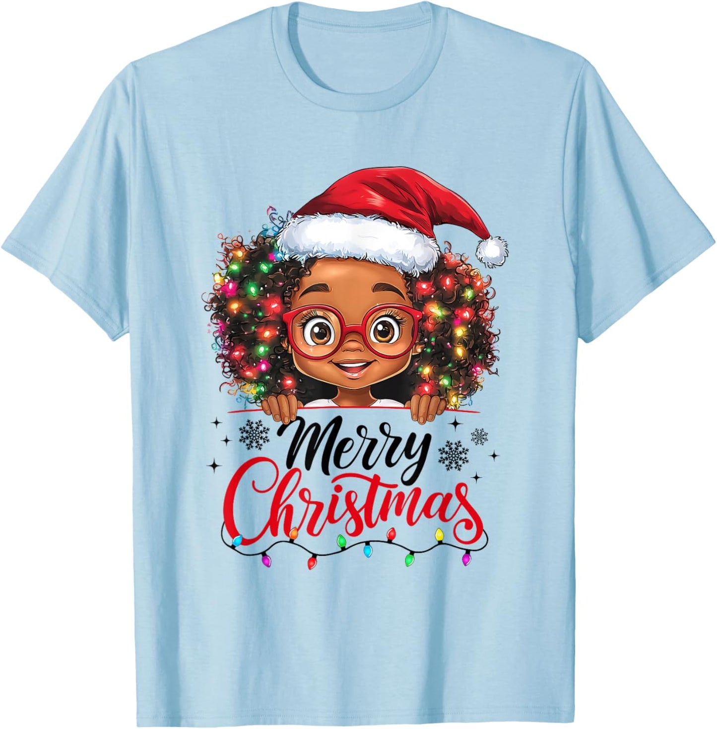 African American Merry Christmas African Black Afro Girls T-Shirt - T-Shirt | Light Blue