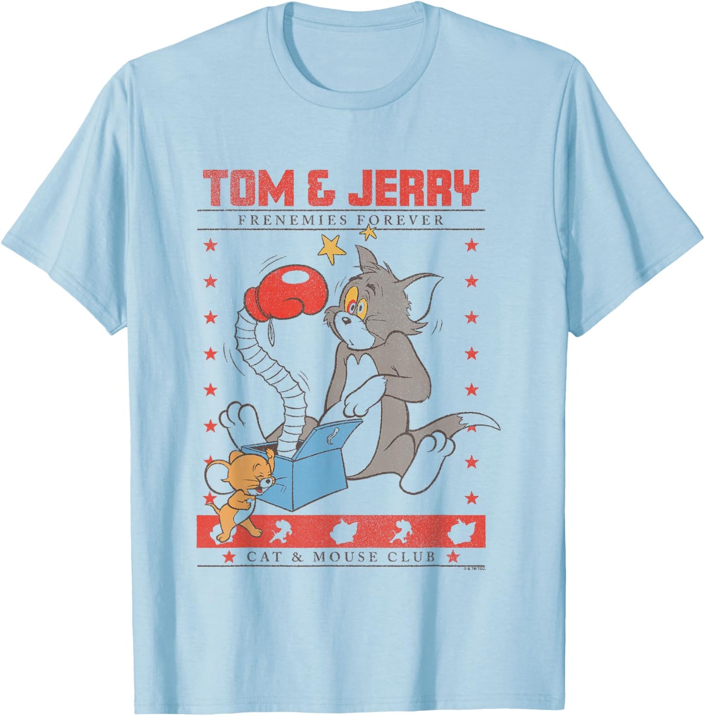 Tom and Jerry Frenemies Forever Cat & Mouse Club T-Shirt - T-Shirt | Light Blue