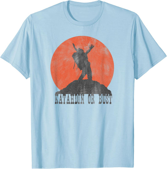 KATAHDIN OR BUST Appalachian Trail Vintage Retro Hiking Gift T-Shirt - T-Shirt | Light Blue