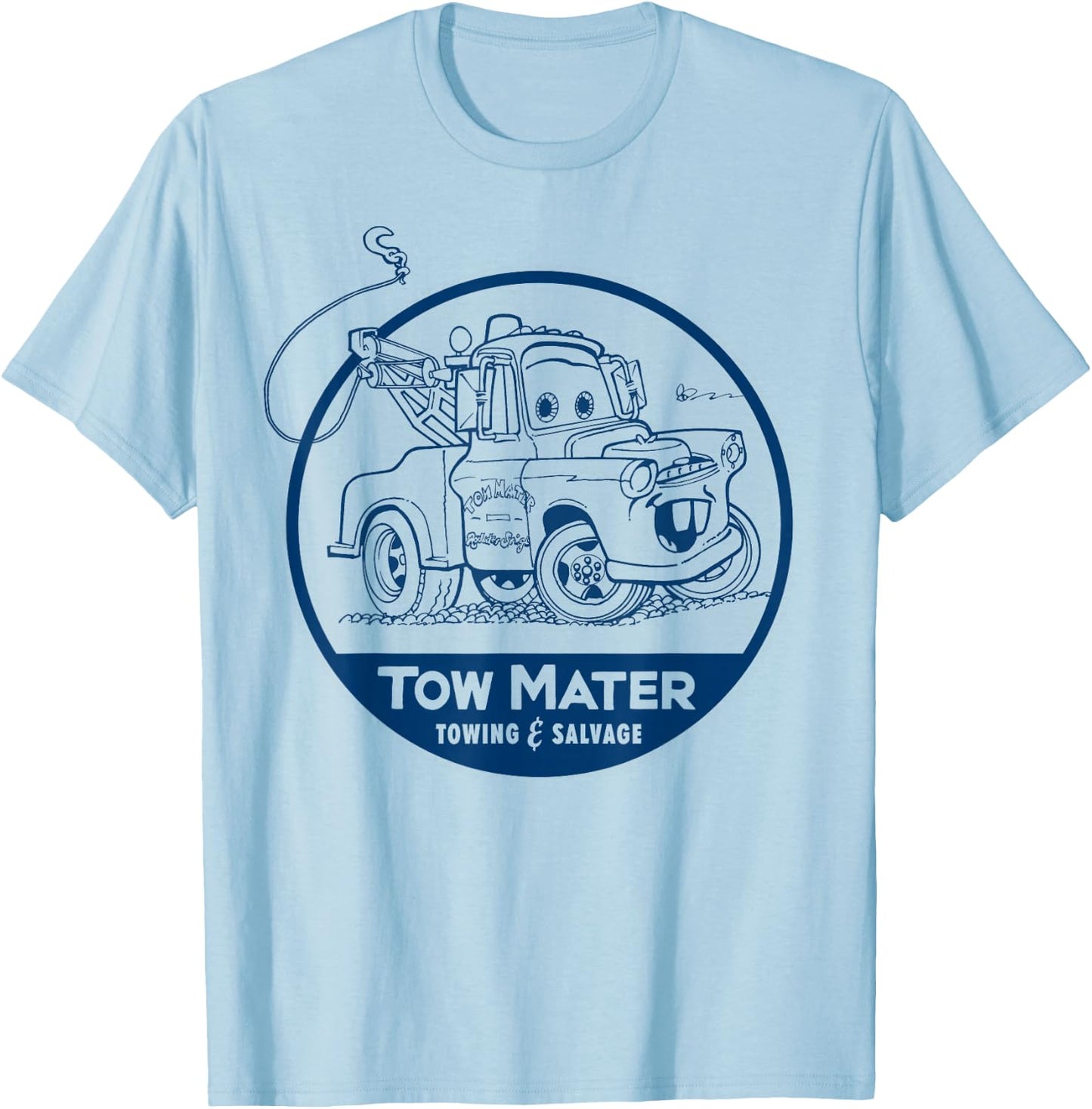 Disney Pixar Cars Tow Mater Salvage Vintage Sketch Badge T-Shirt - T-Shirt | Light Blue