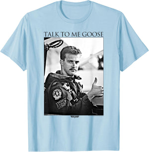 Top Gun Talk to Me Goose Black and White Photo Action Movie T-Shirt - T-Shirt | Light Blue
