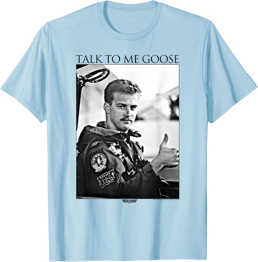 Top Gun Talk to Me Goose Black and White Photo Action Movie T-Shirt - T-Shirt | Light Blue