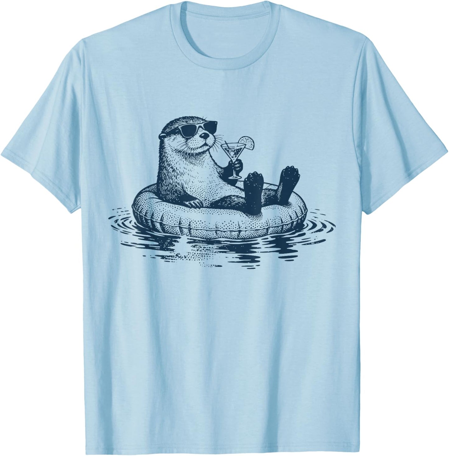Cool Otter Floating Pool Cocktail, Ocean, Beach, Summer, Sun T-Shirt - T-Shirt | Light Blue