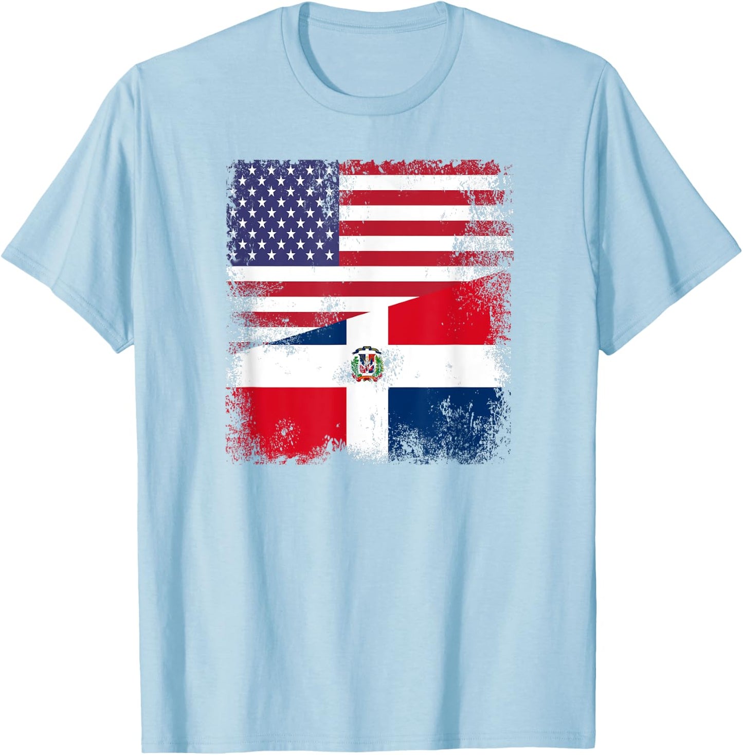 Half Dominican Flag | Vintage USA Gift T-Shirt - T-Shirt | Light Blue