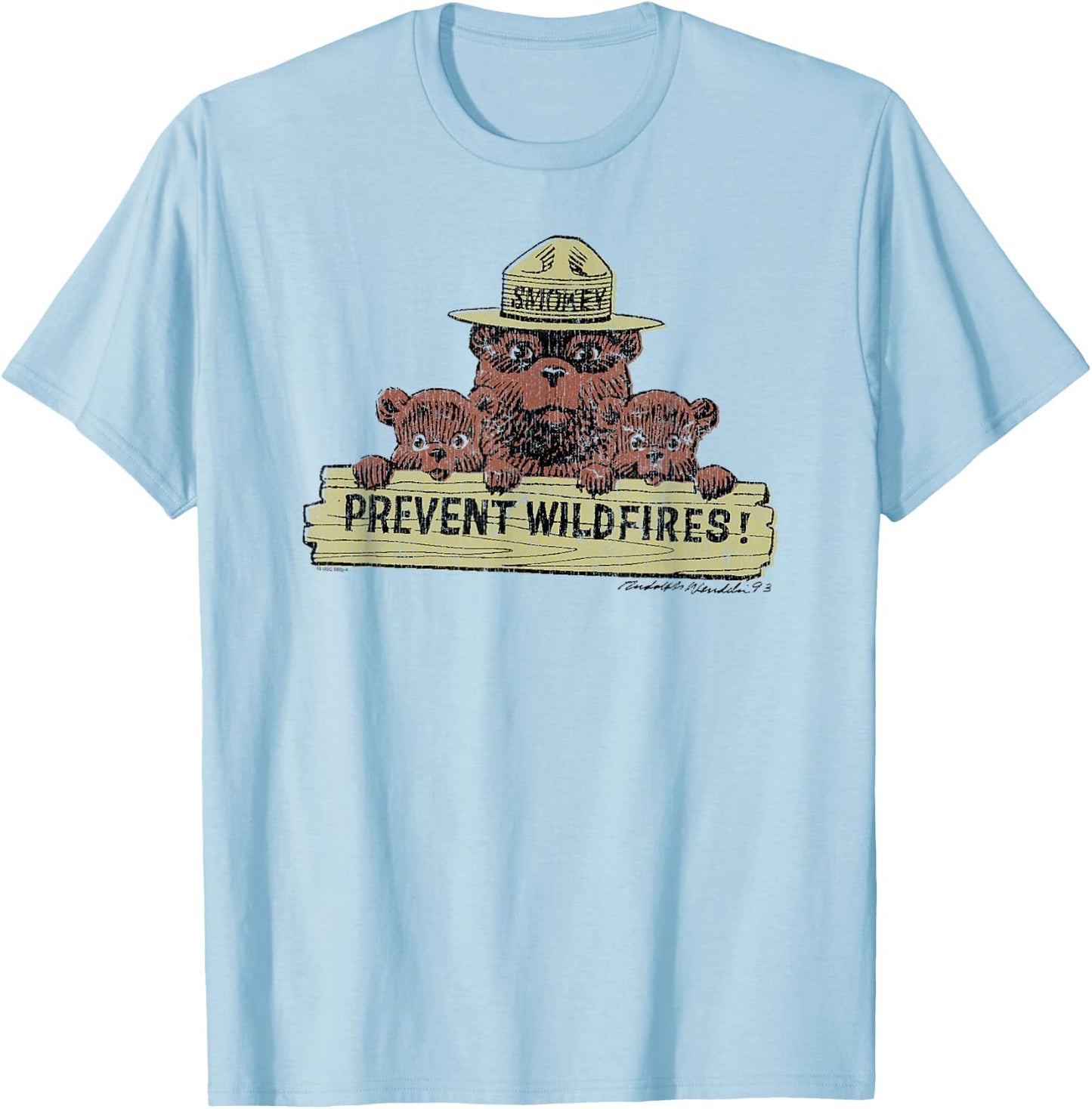 Smokey Bear Prevent Wildfires Sign with Cubs T-Shirt - T-Shirt | Light Blue