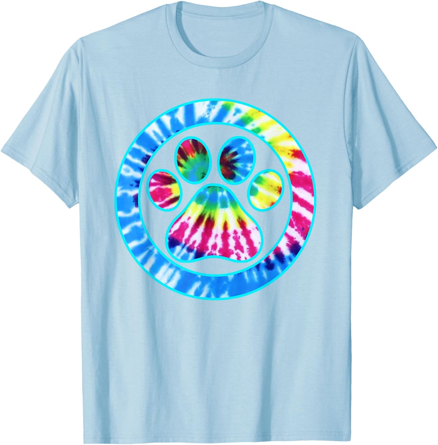 Tie Dye Animal Cat Dog Paw Print | Pet Lover Shirt Gift T-Shirt - T-Shirt | Light Blue