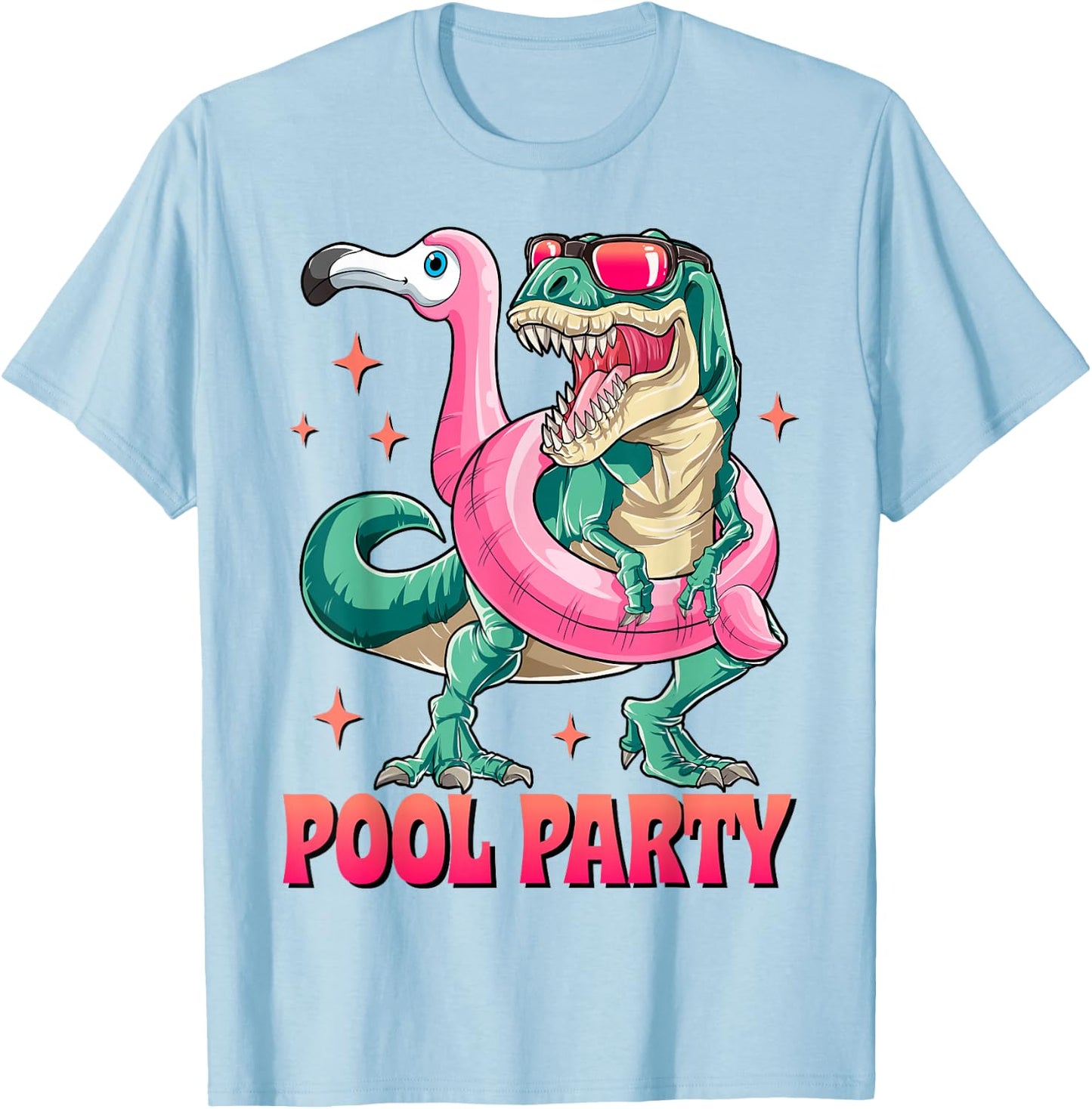 Pool Party Dinosaur Pink Flamingo Float Funny T rex Summer T-Shirt - T-Shirt | Light Blue