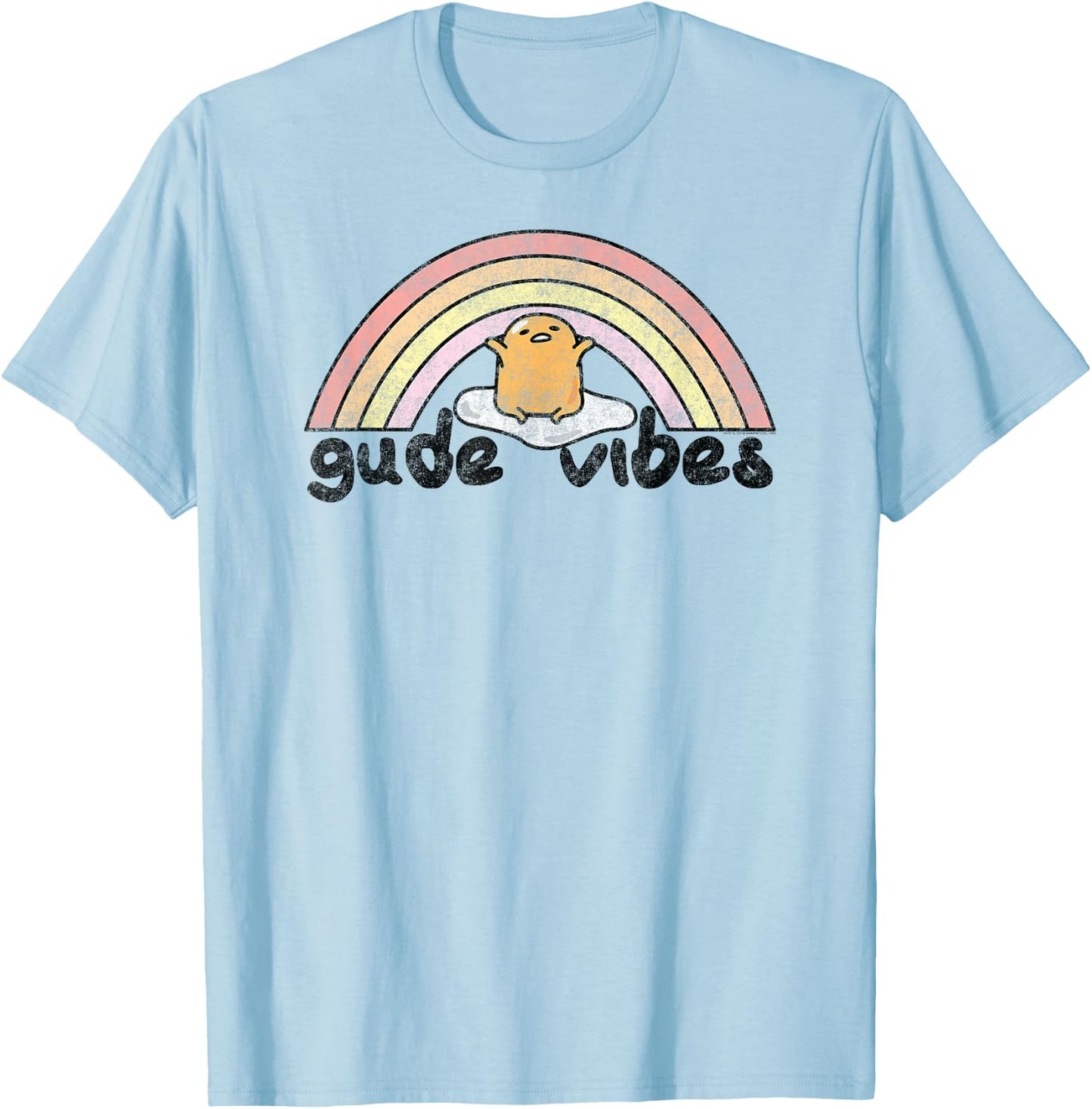 Gudetama Gude Vibes Good Vibes Rainbow Small T-Shirt - T-Shirt | Light Blue