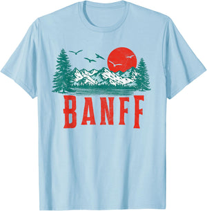 Vintage Banff National Park Mountains Scene T-Shirt - T-Shirt | Light Blue