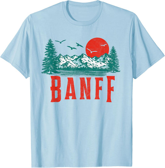 Vintage Banff National Park Mountains Scene T-Shirt - T-Shirt | Light Blue