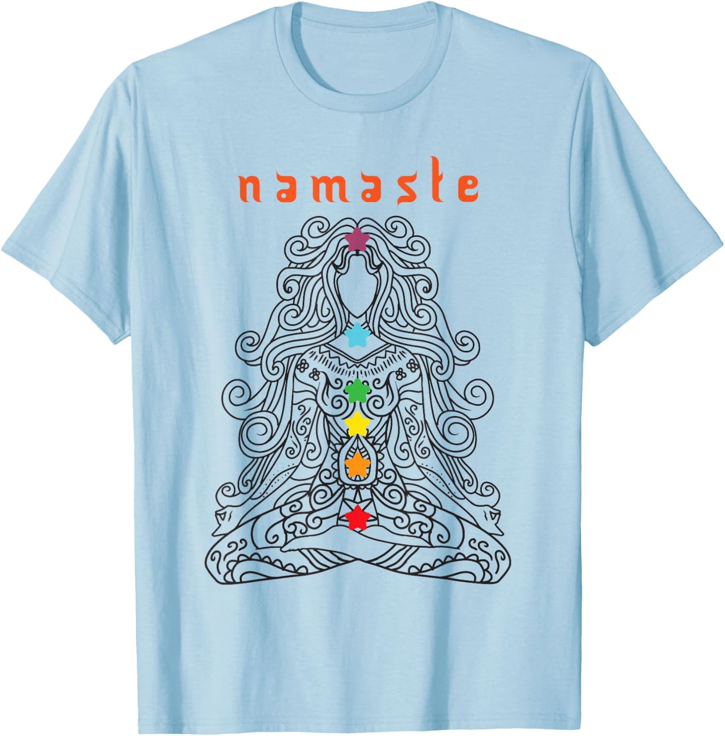 Namaste Design, Yoga Pose with Chakra Awesome Gift T-Shirt - T-Shirt | Light Blue