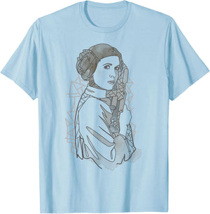 Star Wars Princess Leia Geometric Line Drawing T-Shirt - T-Shirt | Light Blue