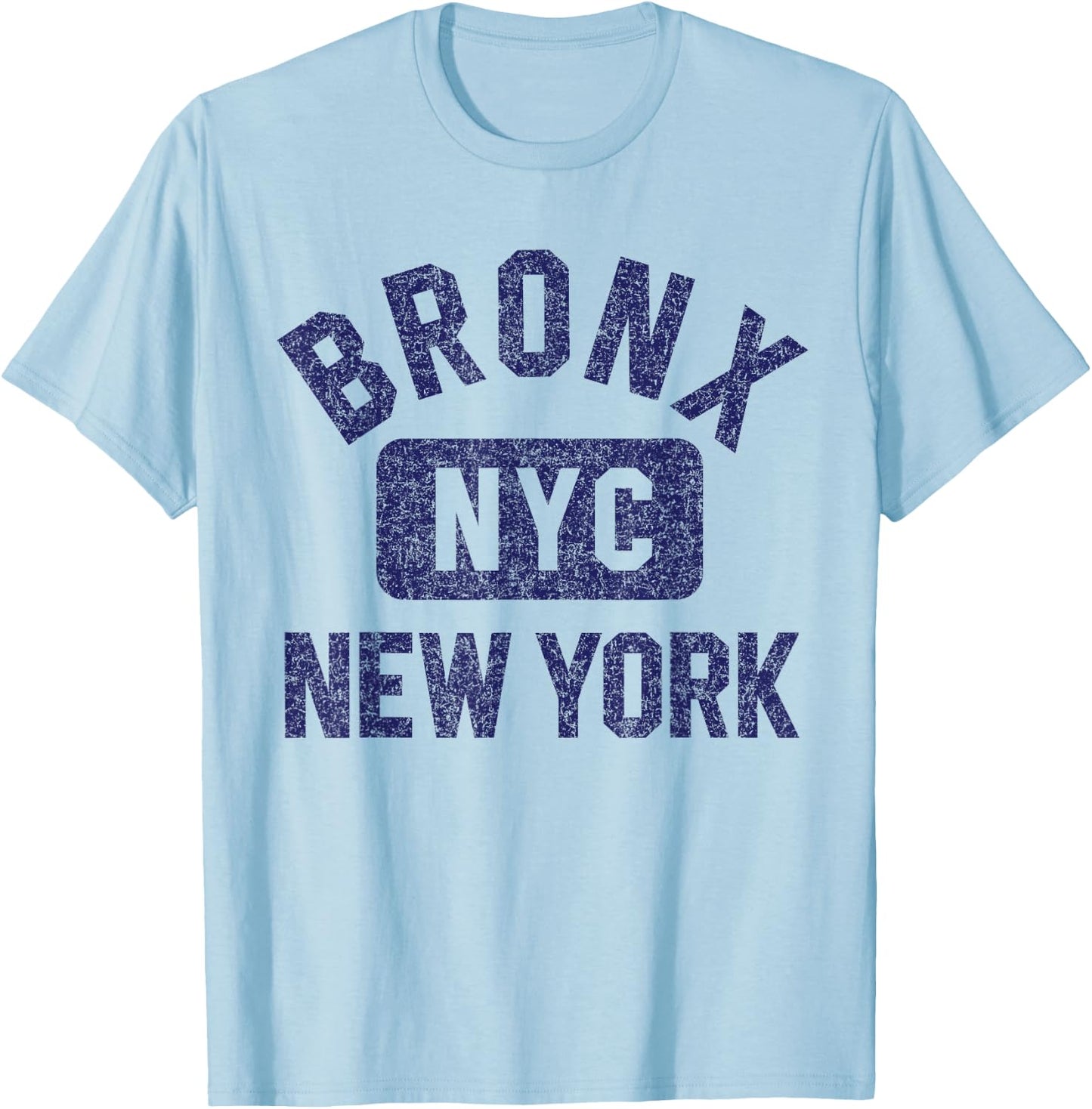 Bronx NYC New York Gym Style Distressed Dark Blue Print T-Shirt - T-Shirt | Light Blue