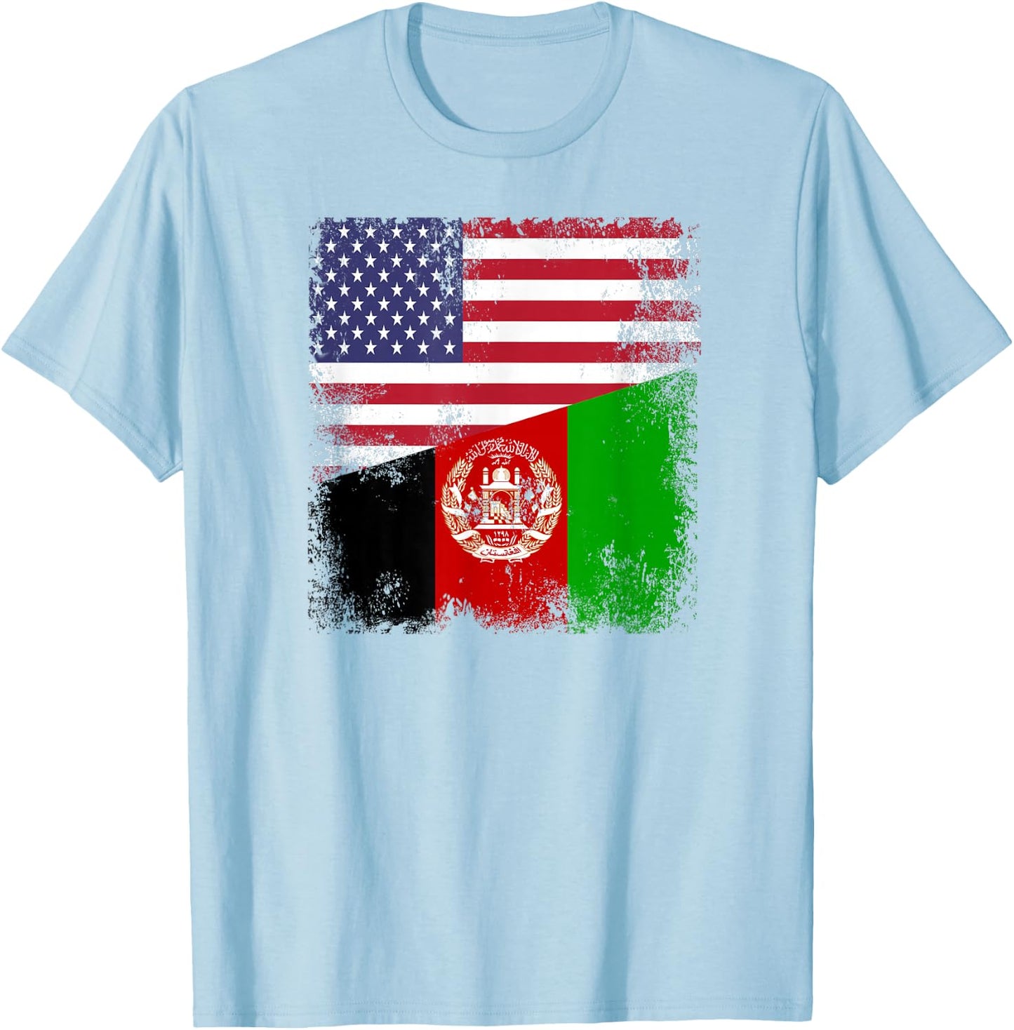 Half Afghan Flag | Vintage Afghanistan USA Gift T-Shirt - T-Shirt | Light Blue