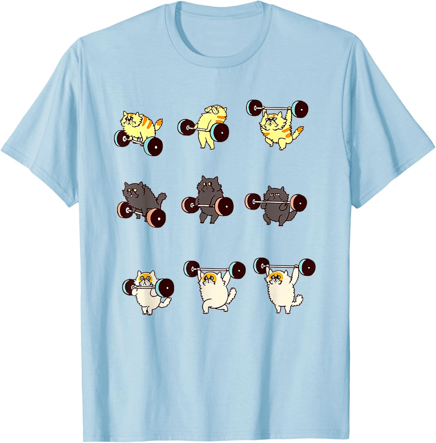 Weight Lifting Cat Funny Gym Gift T-Shirt - T-Shirt | Light Blue