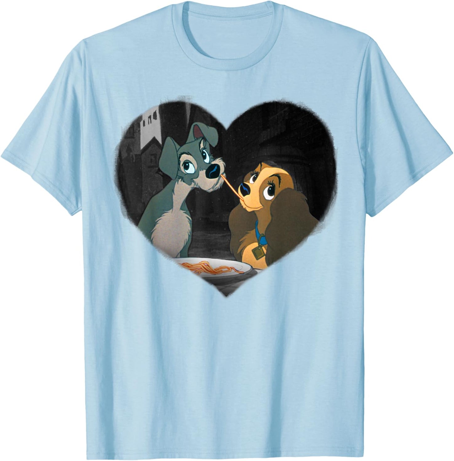 Lady and the Tramp - Spaghetti Kiss Heart T-Shirt - T-Shirt | Light Blue