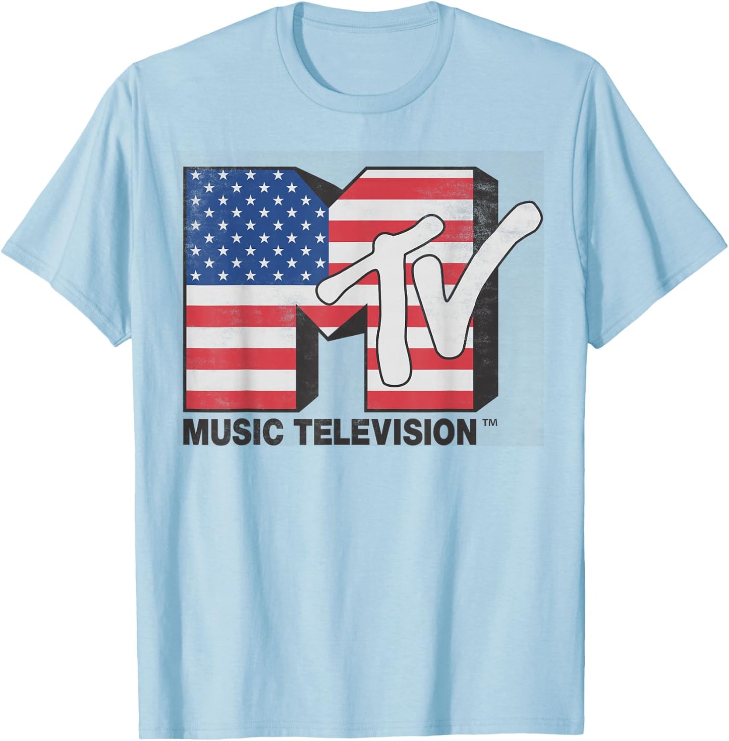 MTV American Flag Stars And Stripes Logo T-Shirt - T-Shirt | Light Blue