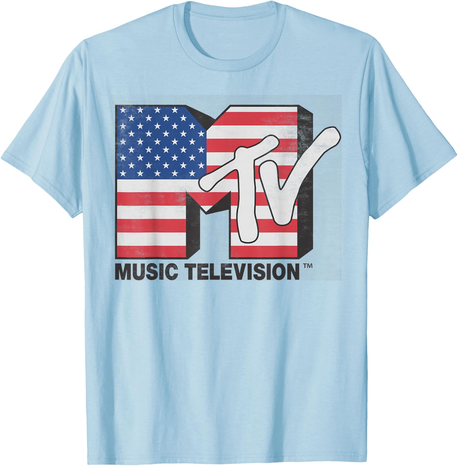 MTV American Flag Stars And Stripes Logo T-Shirt - T-Shirt | Light Blue