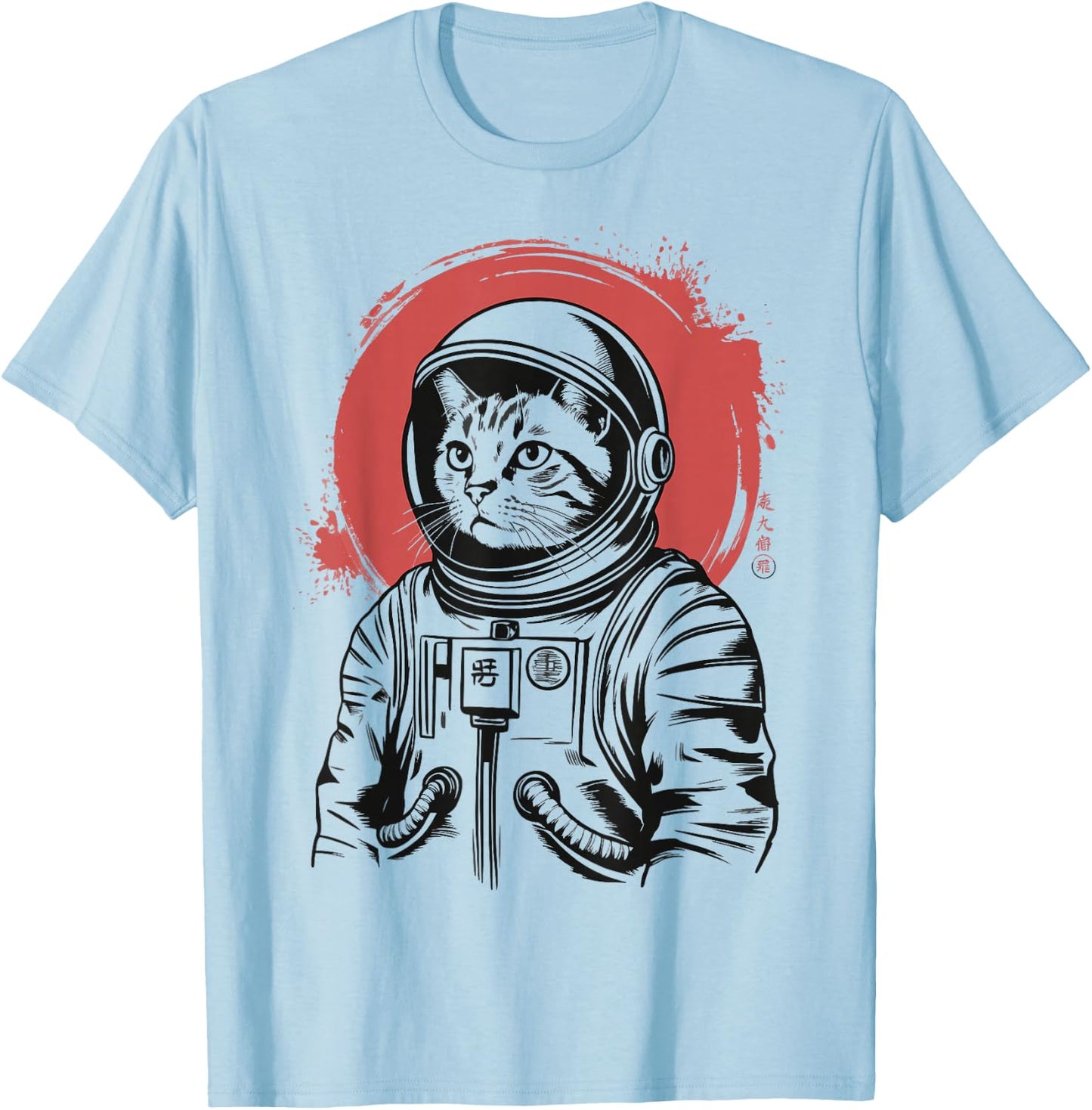 Japanese Space Cat Astronaut Kawaii T-Shirt - T-Shirt | Light Blue