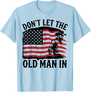 Don't Let The Old Man in Vintage American Flag Fathers Day T-Shirt - T-Shirt | Light Blue