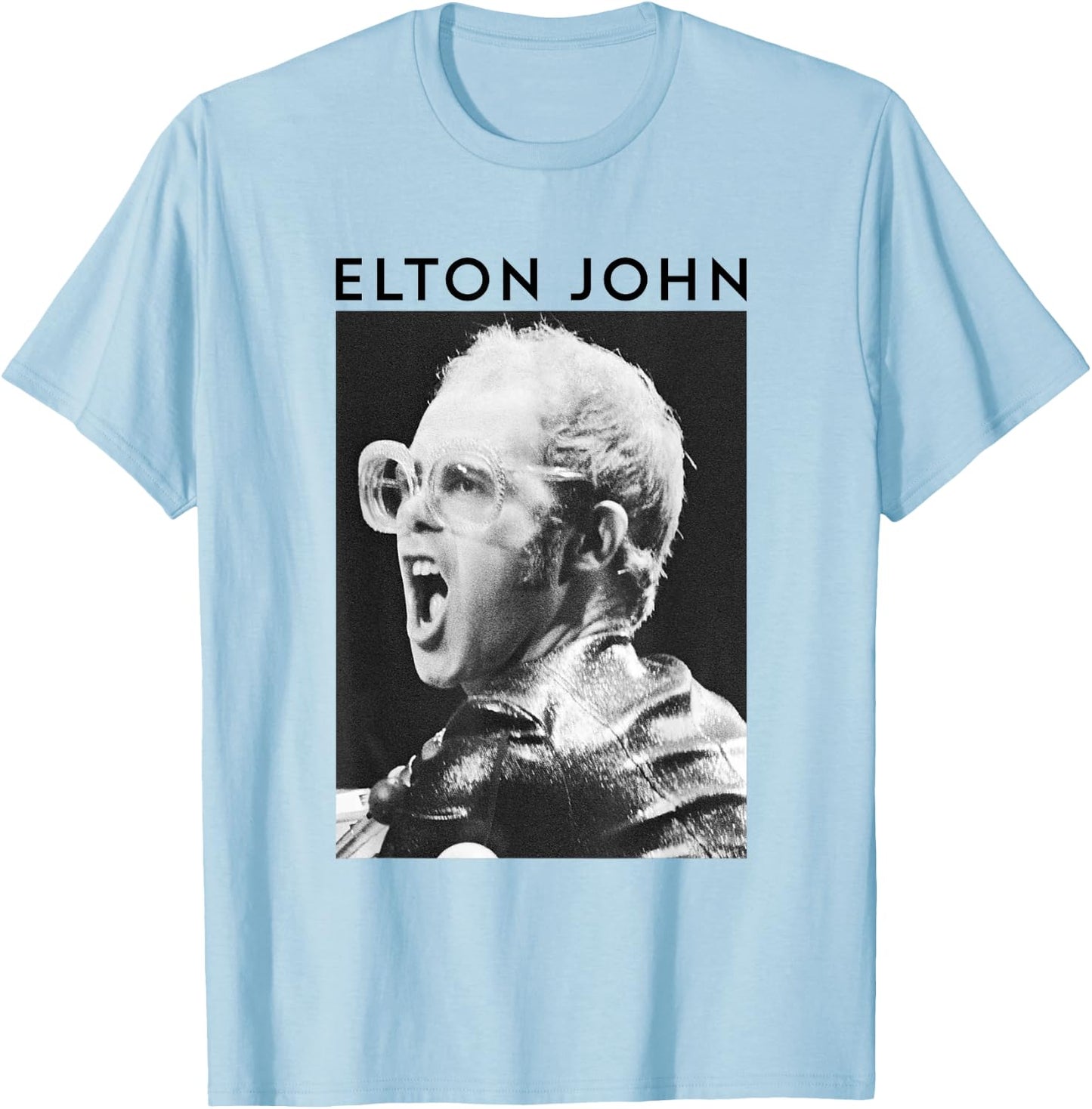 Elton John Official Black & White Photo T-Shirt - T-Shirt | Light Blue