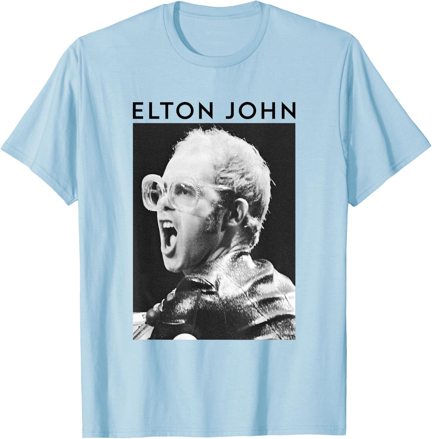 Elton John Official Black & White Photo T-Shirt - T-Shirt | Light Blue