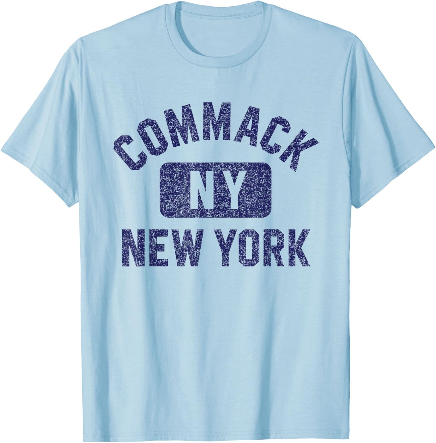 Commack NY New York Gym Style Distressed Dark Blue Print T-Shirt - T-Shirt | Light Blue