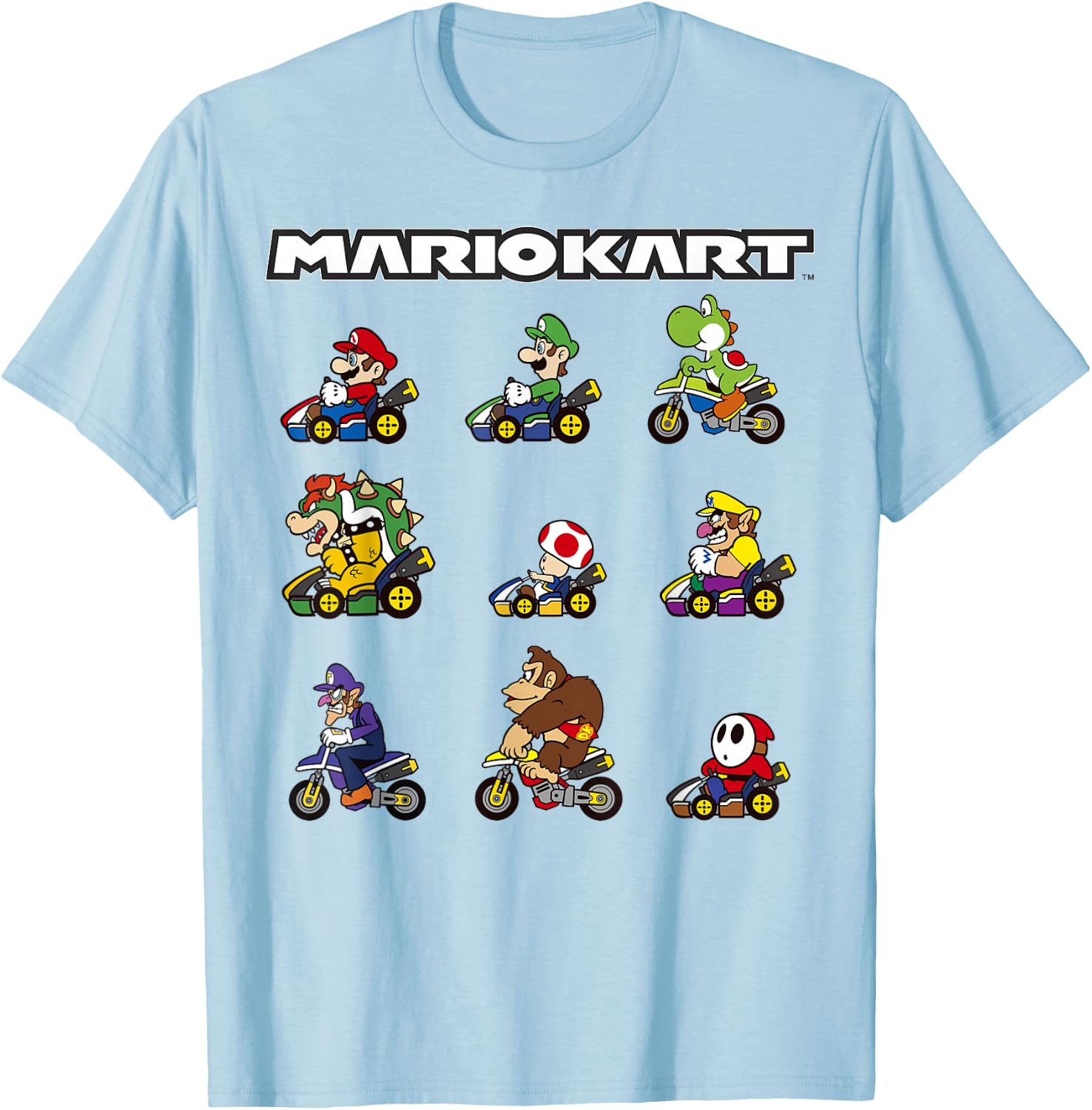 Nintendo Mario Kart Racers Ready Line-Up Graphic Small T-Shirt - T-Shirt | Light Blue