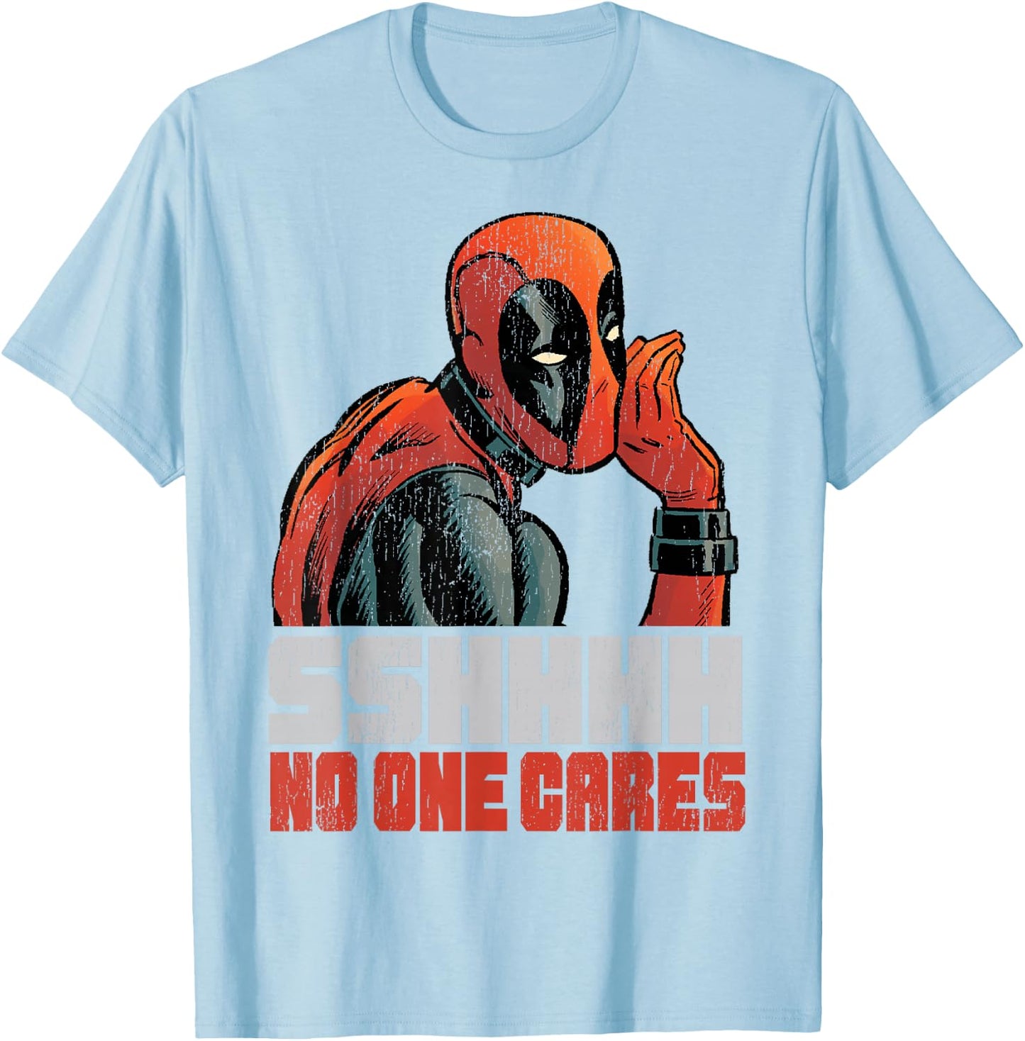 Marvel Deadpool SHHH No One Cares Whisper Graphic C1 T-Shirt - T-Shirt | Light Blue