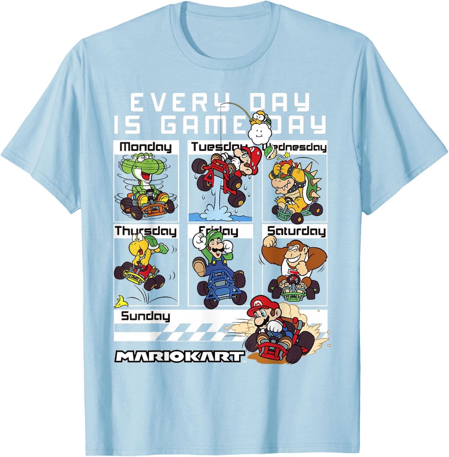 Mario Kart Everyday is Game Day Group Shot Graphic T-Shirt - T-Shirt | Light Blue