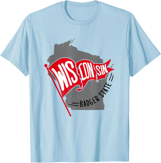 Trendy Wisconsin Badger State Vintage Logo T-Shirt - T-Shirt | Light Blue