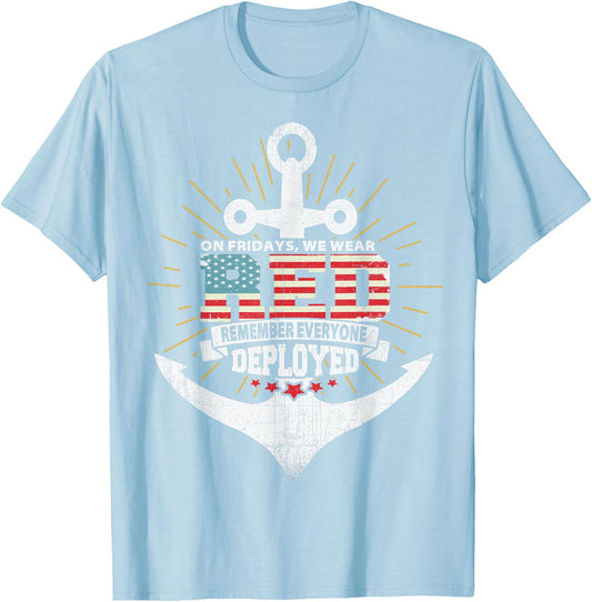 On Fridays We Wear Red Friday Navy Gift Distressed T-Shirt - T-Shirt | Light Blue