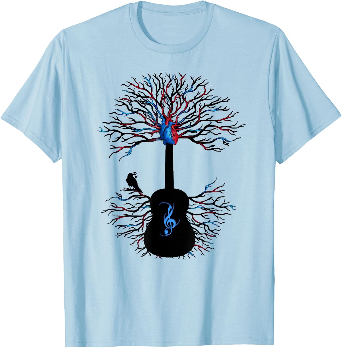Acoustic Guitar Shirt, Music Tree of Life Guitarist Gift T-Shirt - T-Shirt | Light Blue
