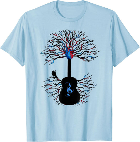 Acoustic Guitar Shirt, Music Tree of Life Guitarist Gift T-Shirt - T-Shirt | Light Blue
