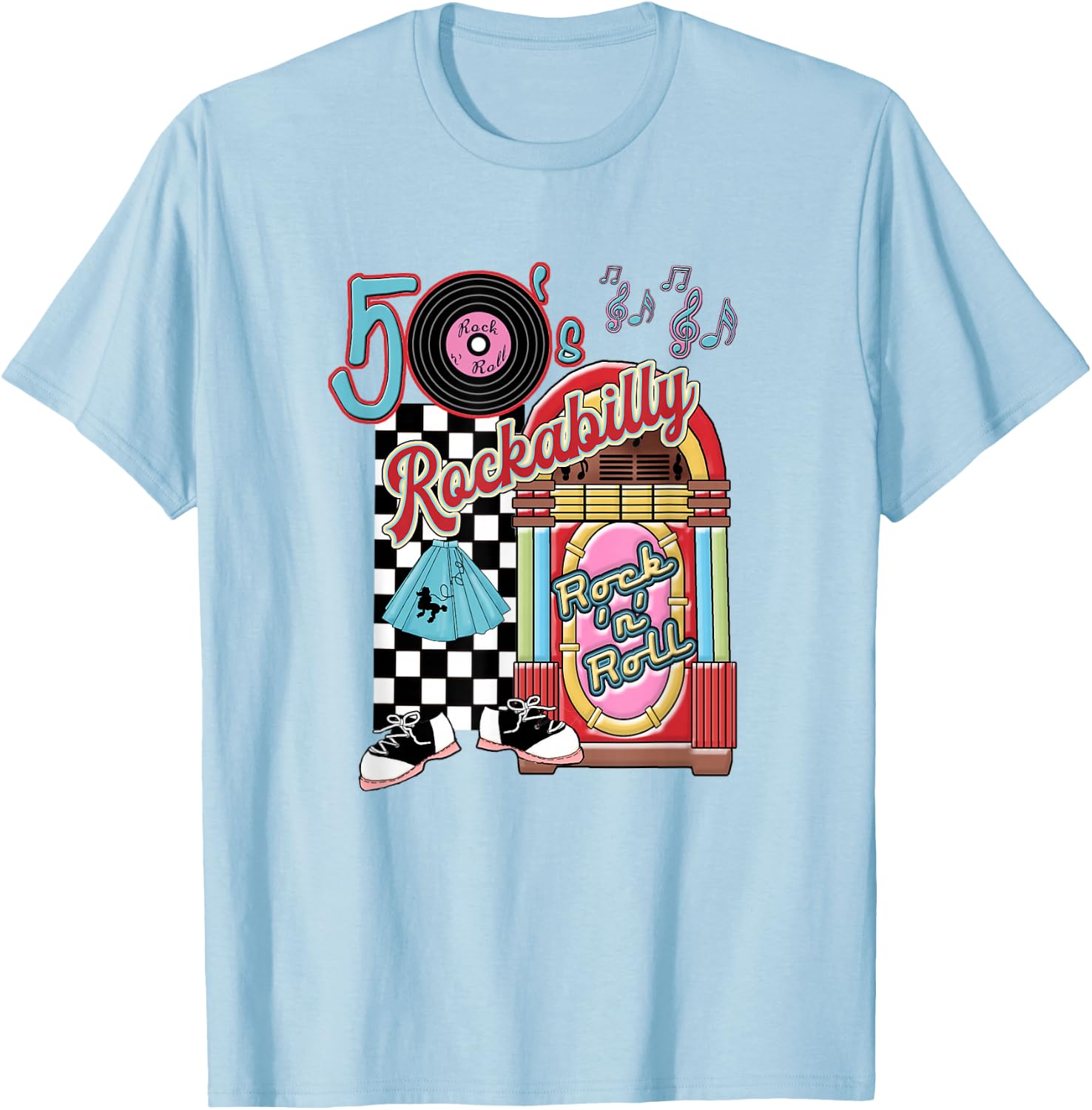 Rockabilly Lets Go to The Hop 1950's Retro Classic Jukebox T-Shirt - T-Shirt | Light Blue