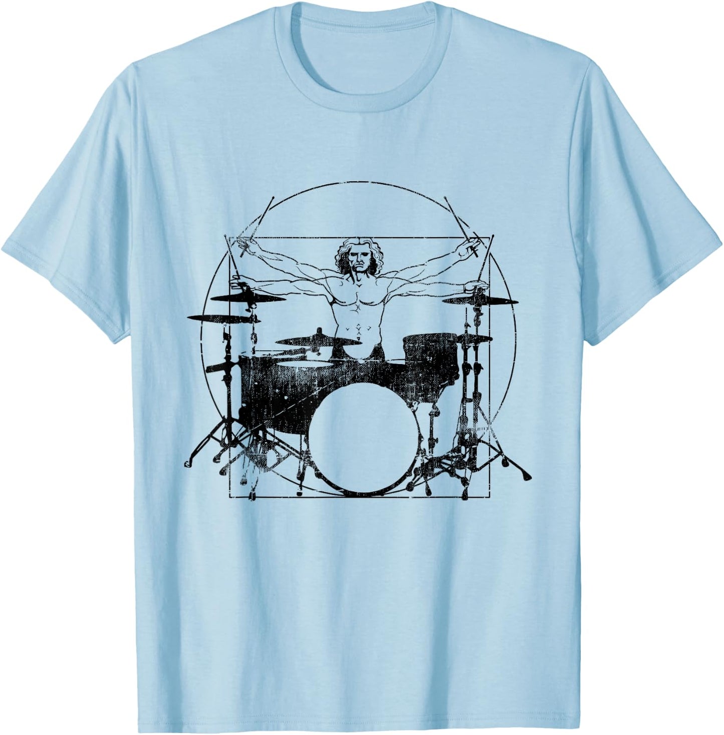 Funny Drummer - Vitruvian Drummer Man DaVinci T-Shirt - T-Shirt | Light Blue