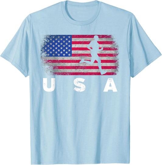 American Flag Track & Field - Cute Field Running Shirt Gift T-Shirt - T-Shirt | Light Blue