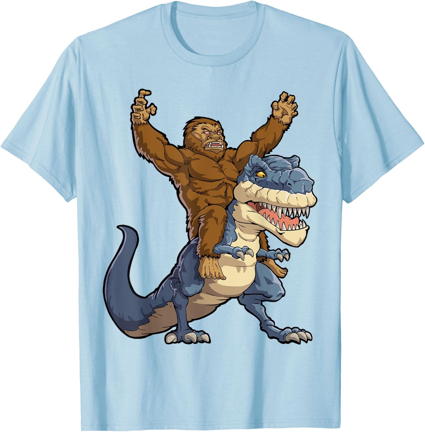 Bigfoot Riding Dinosaur T Rex Funny Men Boys Sasquatch Lover T-Shirt - T-Shirt | Light Blue