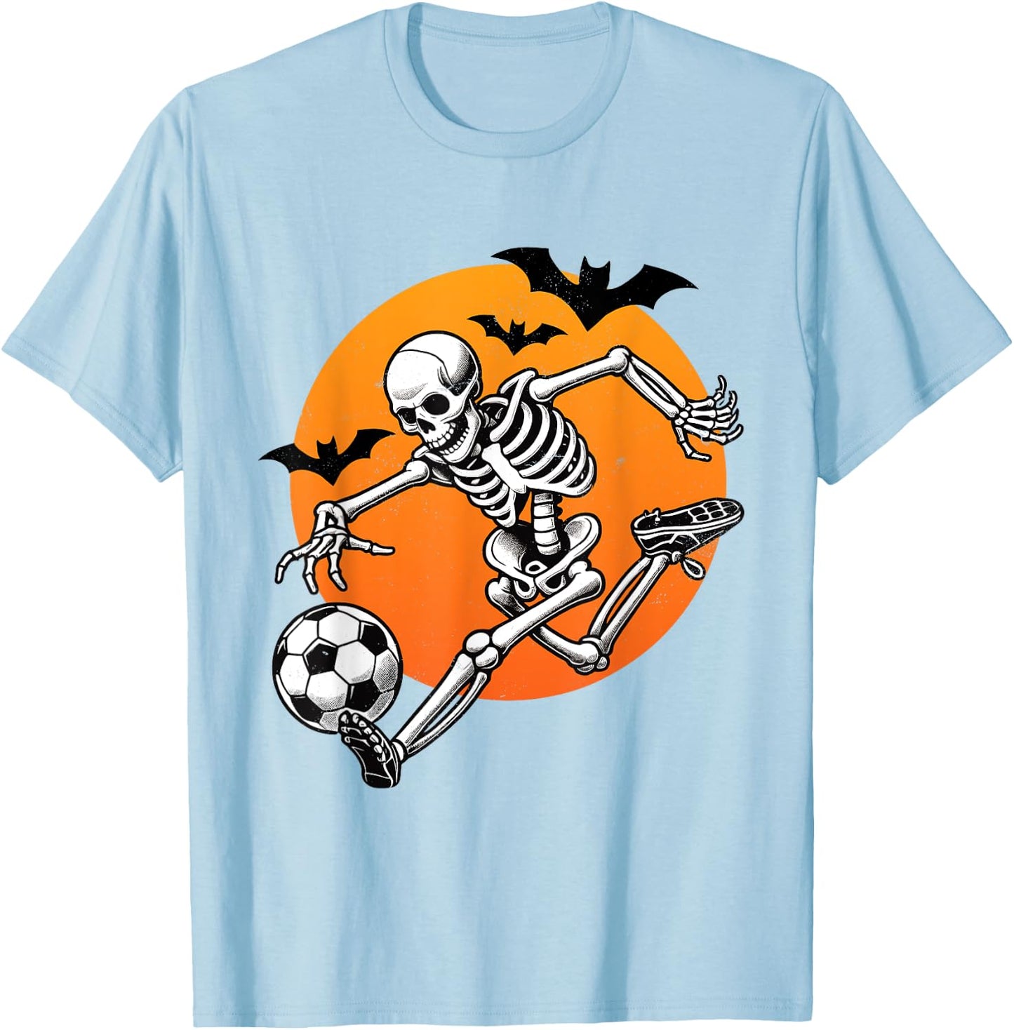 Skeleton Playing Soccer Player Fan Halloween Lazy Costume T-Shirt - T-Shirt | Light Blue