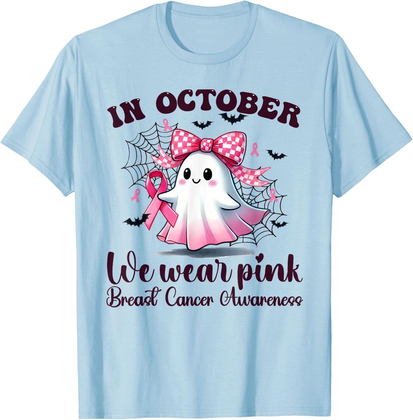 Halloween In October We Wear Pink Breast Cancer Awareness T-Shirt - T-Shirt | Light Blue