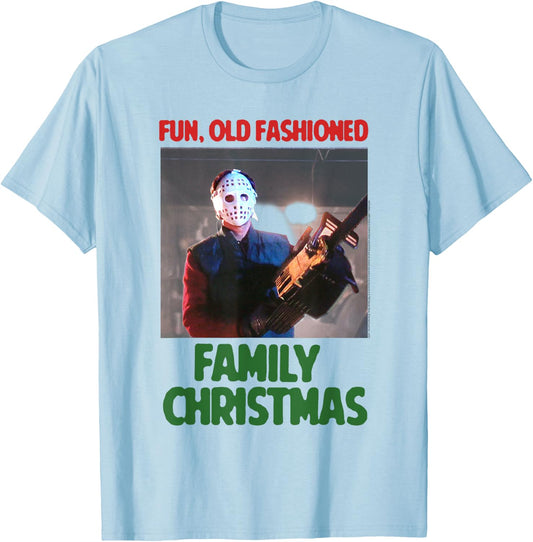 Christmas Vacation Clark with Chainsaw Funny Holiday Movie T-Shirt - T-Shirt | Light Blue