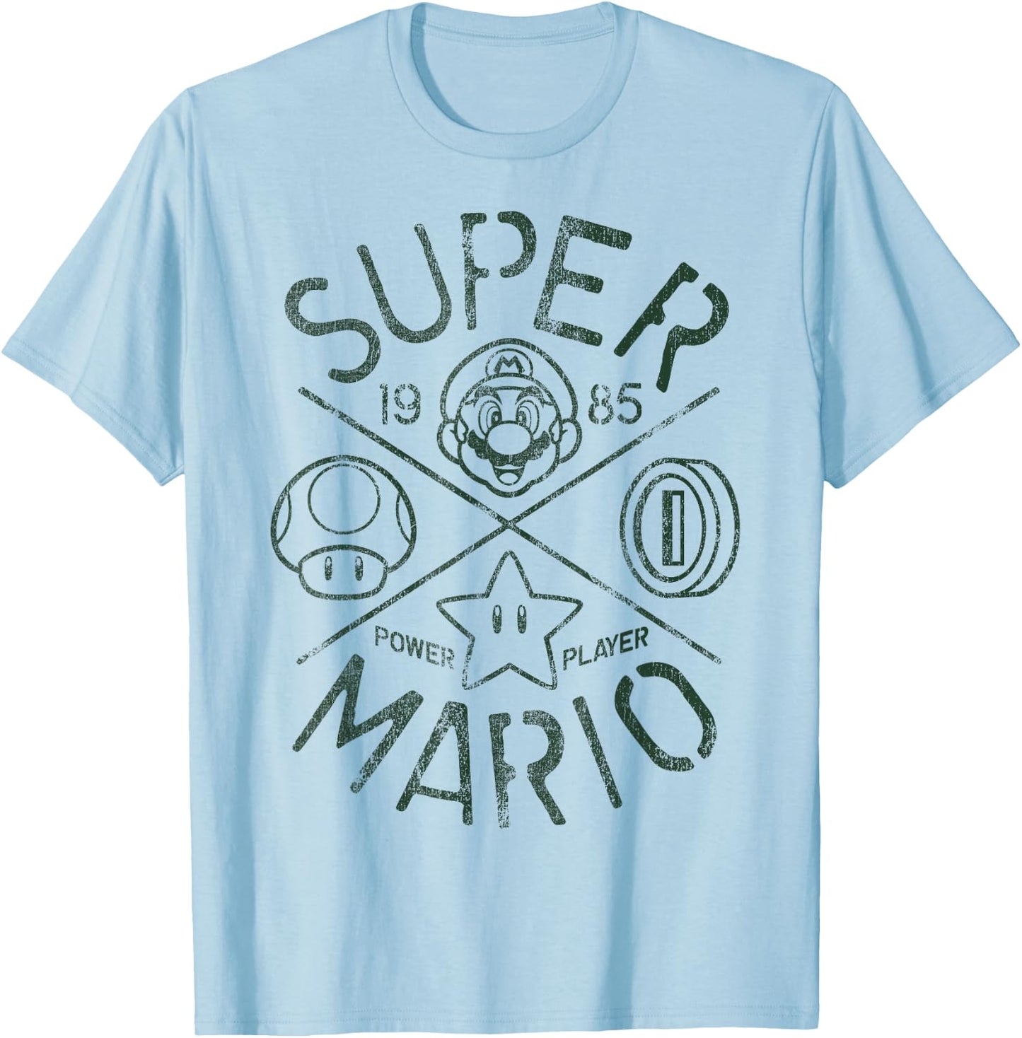 Nintendo Super Mario Vintage Crest 1985 Graphic T-Shirt - T-Shirt | Light Blue
