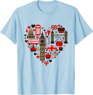 Vintage London I Love Travel Wanderlust Union Jack T-Shirt - T-Shirt | Light Blue