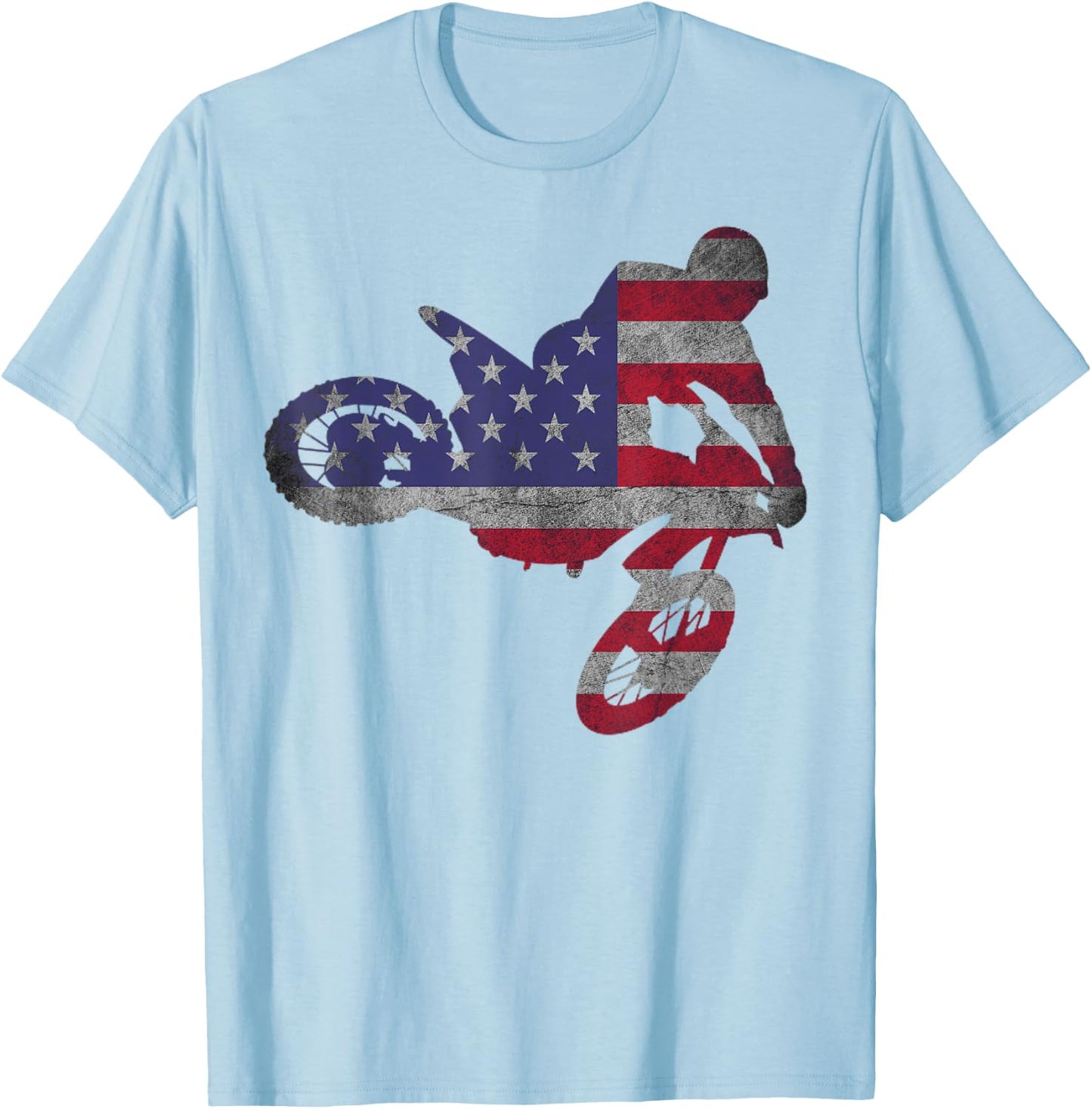 Dirt Bike American Flag | Motocross Enduro Shirt T-Shirt - T-Shirt | Light Blue