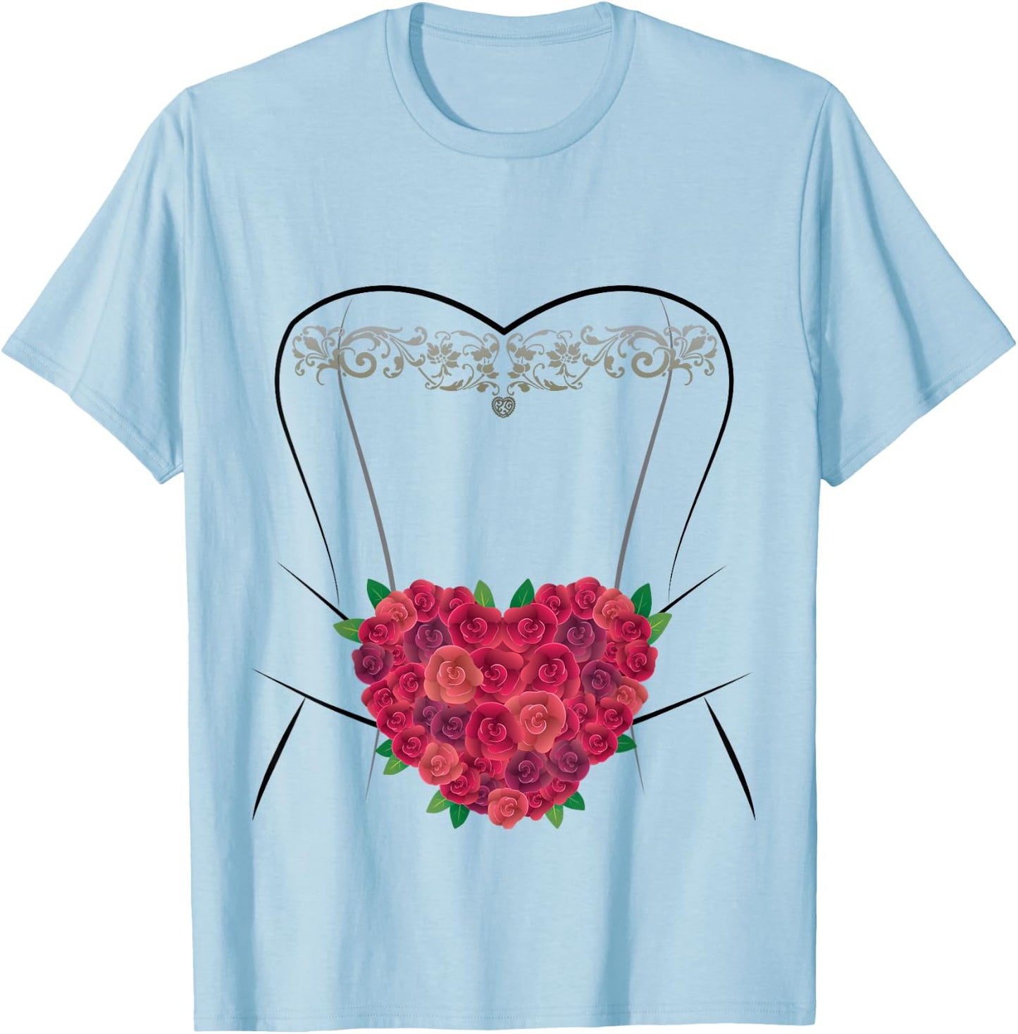 Wedding Dress T Shirt, Simple Marriage Bridal Shower Gifts T-Shirt - T-Shirt | Light Blue
