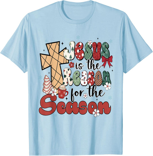 Jesus Is The Reason For The Season Christmas Jesus Xmas T-Shirt - T-Shirt | Light Blue