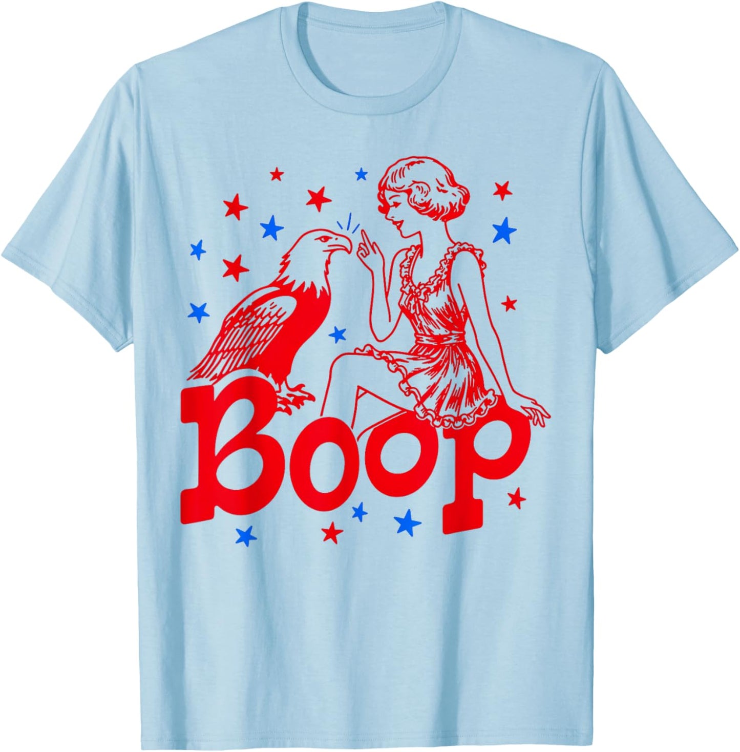 Hand Boop Nose Girl Eagle Patriotic 4th of July T-Shirt - T-Shirt | Light Blue